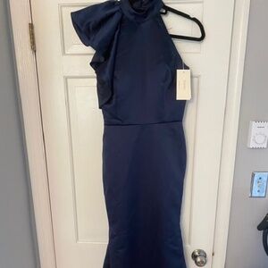 TS COURTURE Royal Blue SIZE 4 Halter gown ONE SHOULDER with RUFFLE -  NWT